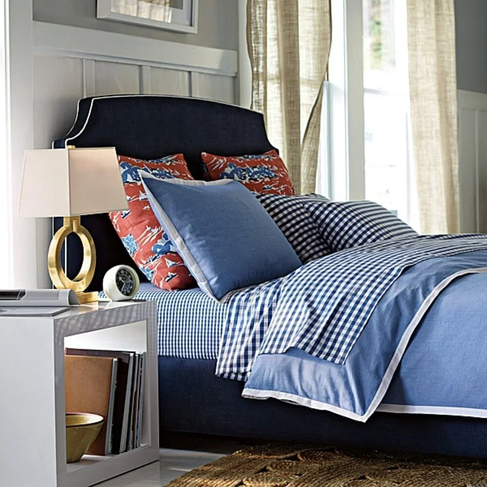 Serena & Lily Navy Gingham Twin Sheet Set, One sets available - Picture 1 of 5